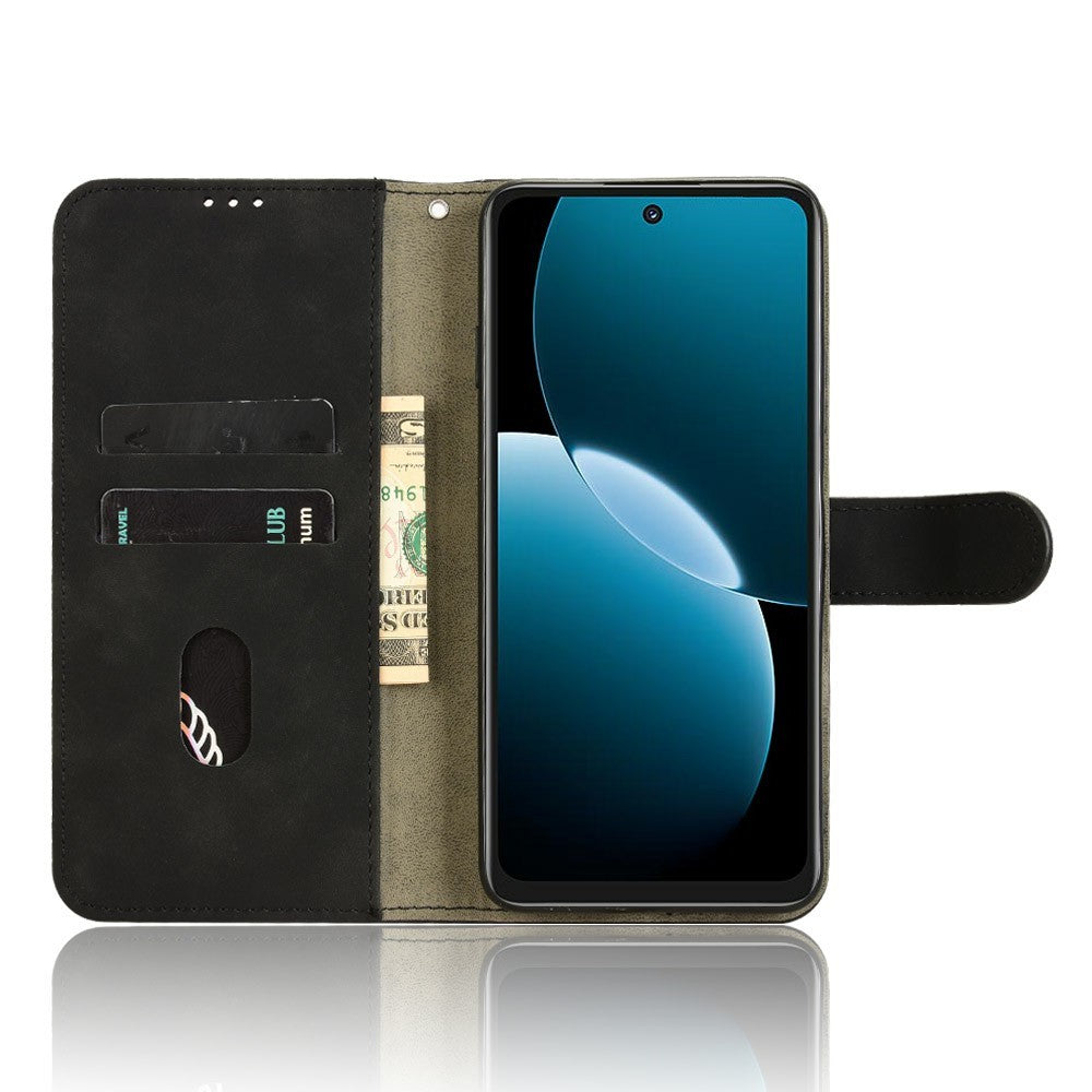 Läderfodral för Huawei Enjoy 80, stötsäkert plånboksfodral med fällbart grepp, skin-feel, fallskyddande