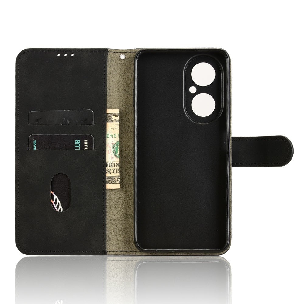 Läderfodral för Huawei Enjoy 80, stötsäkert plånboksfodral med fällbart grepp, skin-feel, fallskyddande