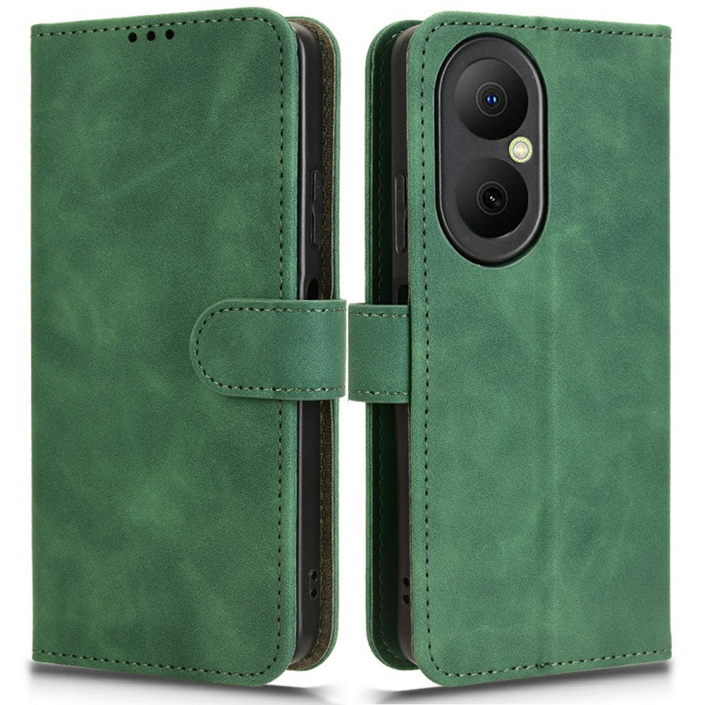 Läderfodral för Huawei Enjoy 80, stötsäkert plånboksfodral med fällbart grepp, skin-feel, fallskyddande