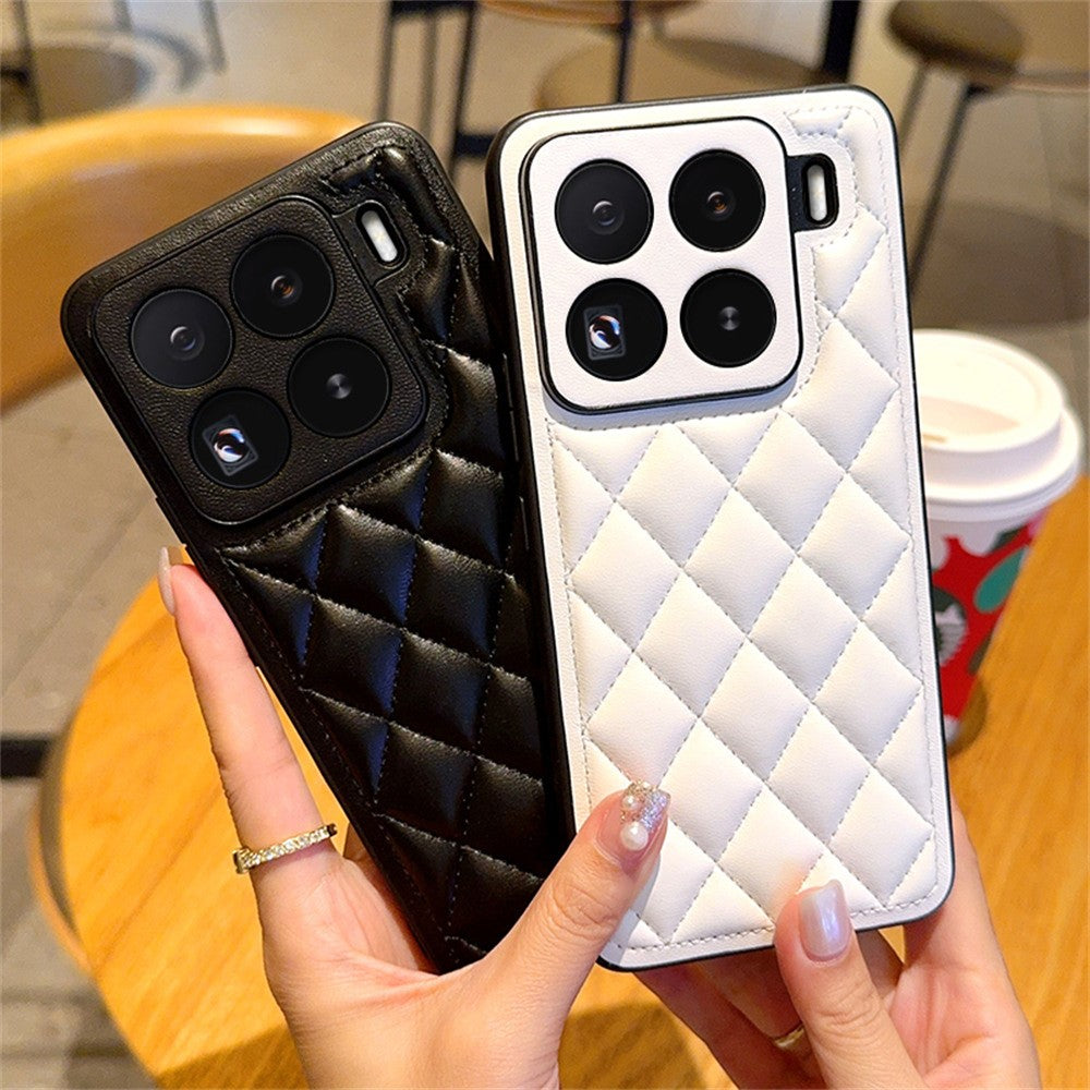 For Xiaomi 15 Pro Case Rhombus Stitching PU Leather + TPU Shockproof Phone Cover