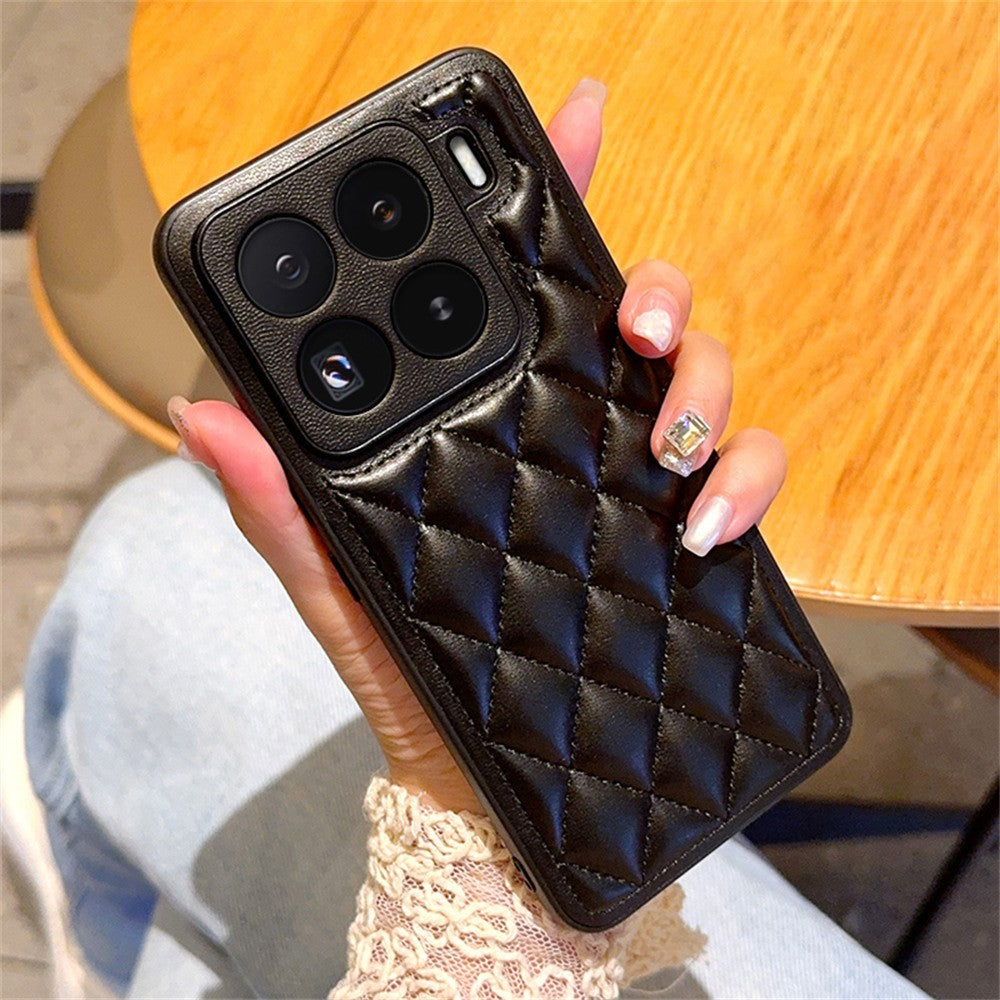 For Xiaomi 15 Pro Case Rhombus Stitching PU Leather + TPU Shockproof Phone Cover