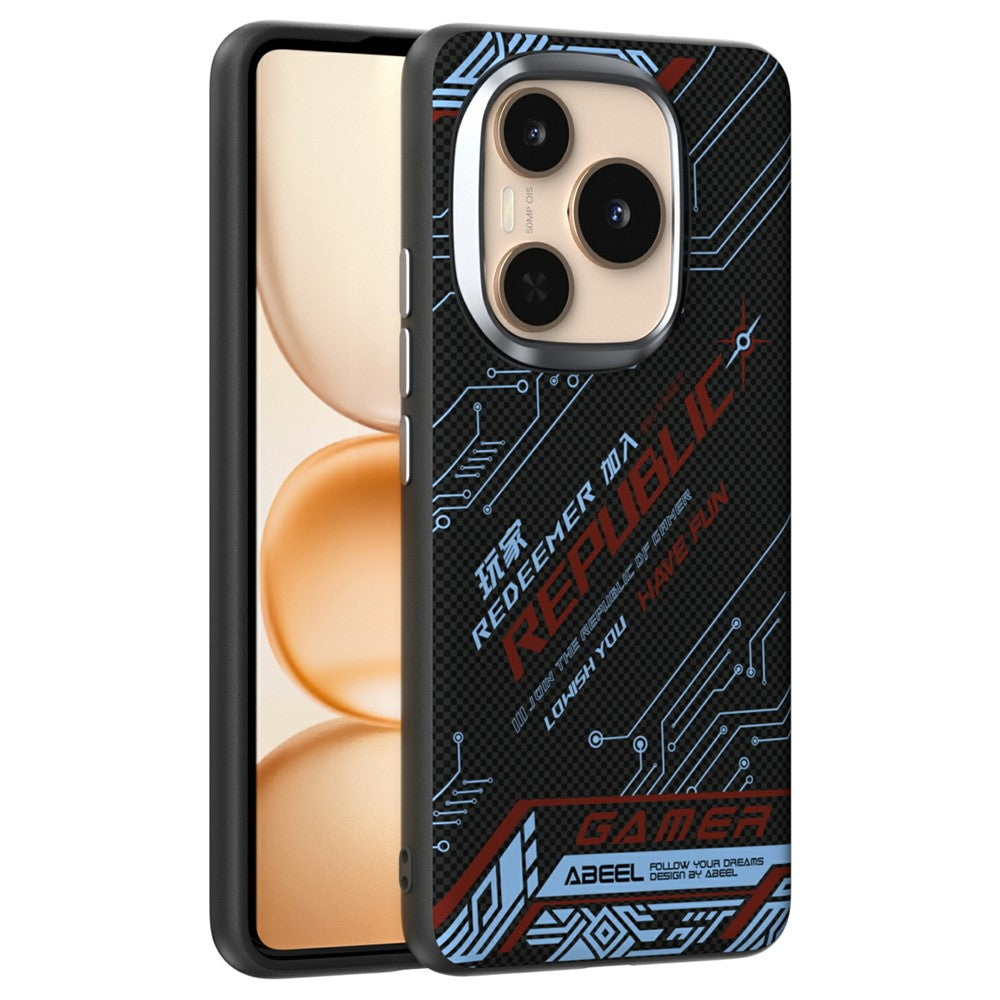 ABEEL For Honor Power 5G Magnetic Case Micro-Embossing 6D Printed PC TPU Aluminum Alloy Leather Phone Cover