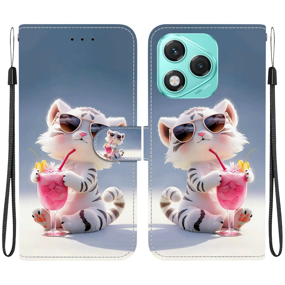 For Honor 400 Lite 5G Case Pattern Printing Anti-Drop Leather Flip Wallet Phone Cover with Lanyard