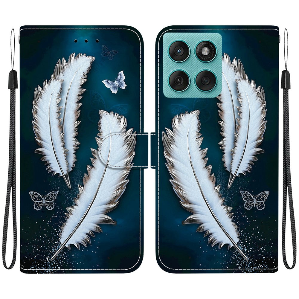 Til Motorola Edge 60 5G / 60 Fusion 5G etui, mønsterprint, anti-drop, læder flip-pung telefoncover med snor