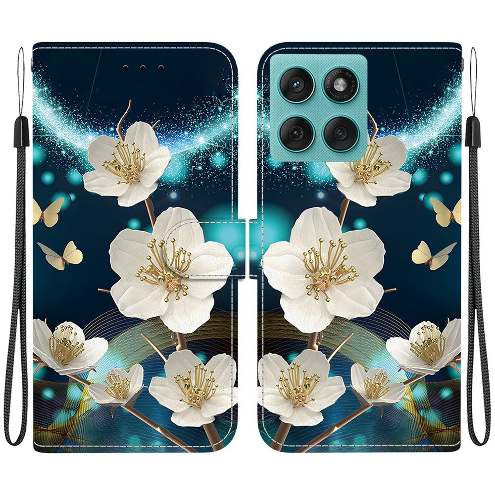 Til Motorola Edge 60 5G / 60 Fusion 5G etui, mønsterprint, anti-drop, læder flip-pung telefoncover med snor