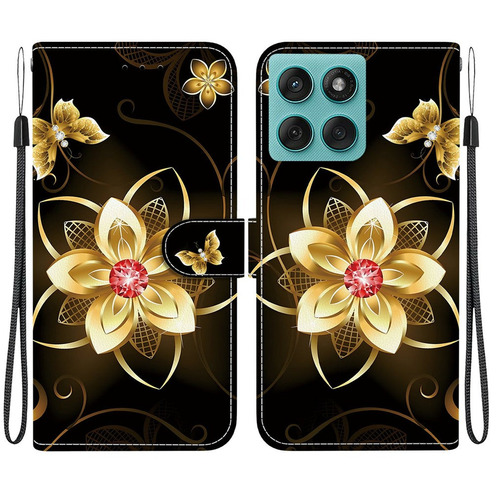 Til Motorola Edge 60 5G / 60 Fusion 5G etui, mønsterprint, anti-drop, læder flip-pung telefoncover med snor