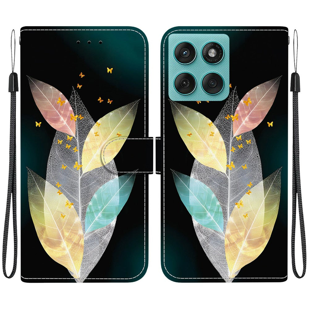 Til Motorola Edge 60 5G / 60 Fusion 5G etui, mønsterprint, anti-drop, læder flip-pung telefoncover med snor