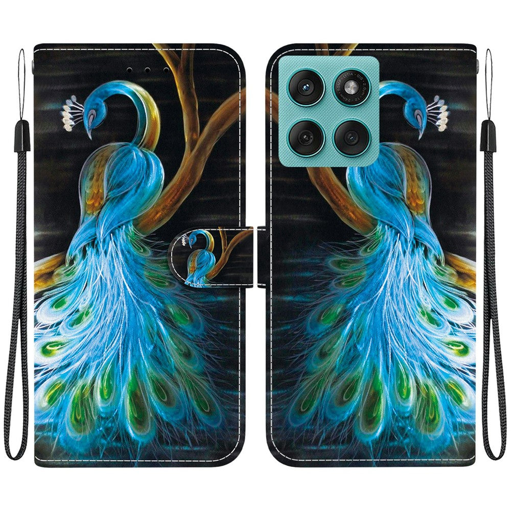 Til Motorola Edge 60 5G / 60 Fusion 5G etui, mønsterprint, anti-drop, læder flip-pung telefoncover med snor
