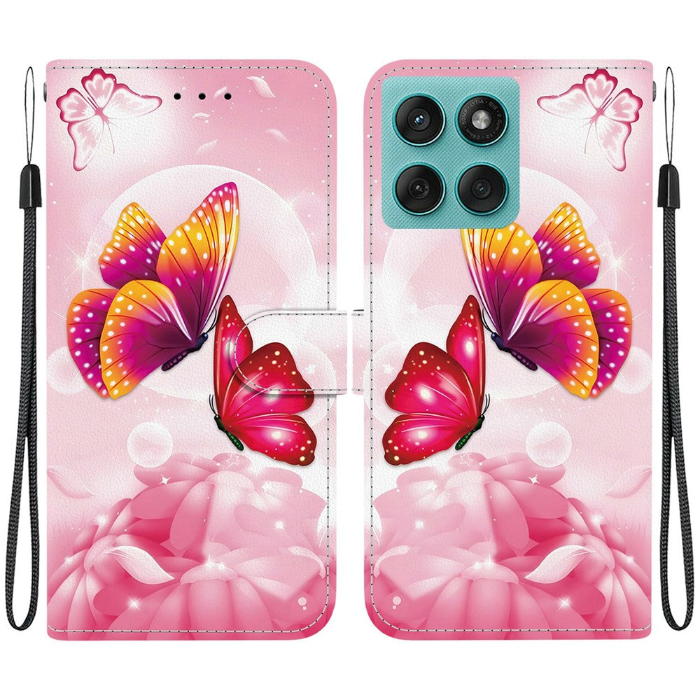 Til Motorola Edge 60 5G / 60 Fusion 5G etui, mønsterprint, anti-drop, læder flip-pung telefoncover med snor