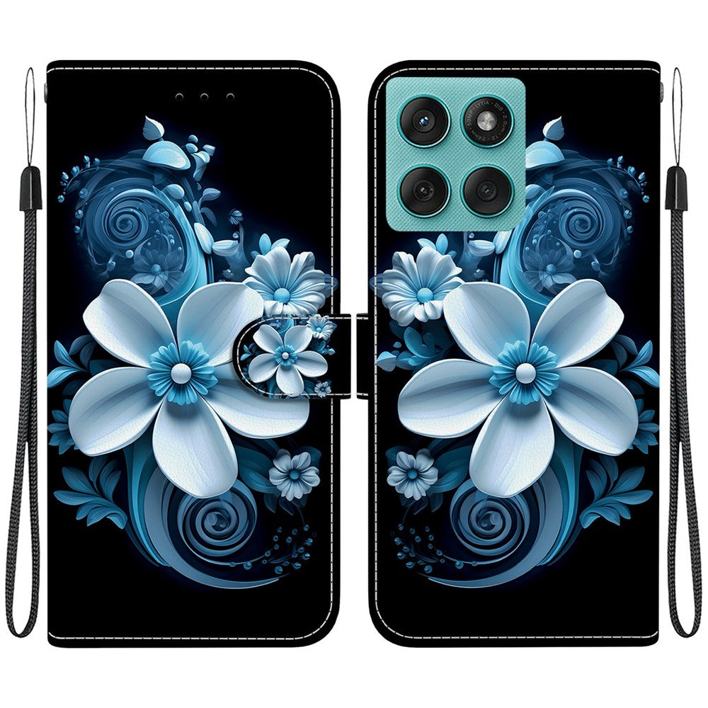 Til Motorola Edge 60 5G / 60 Fusion 5G etui, mønsterprint, anti-drop, læder flip-pung telefoncover med snor