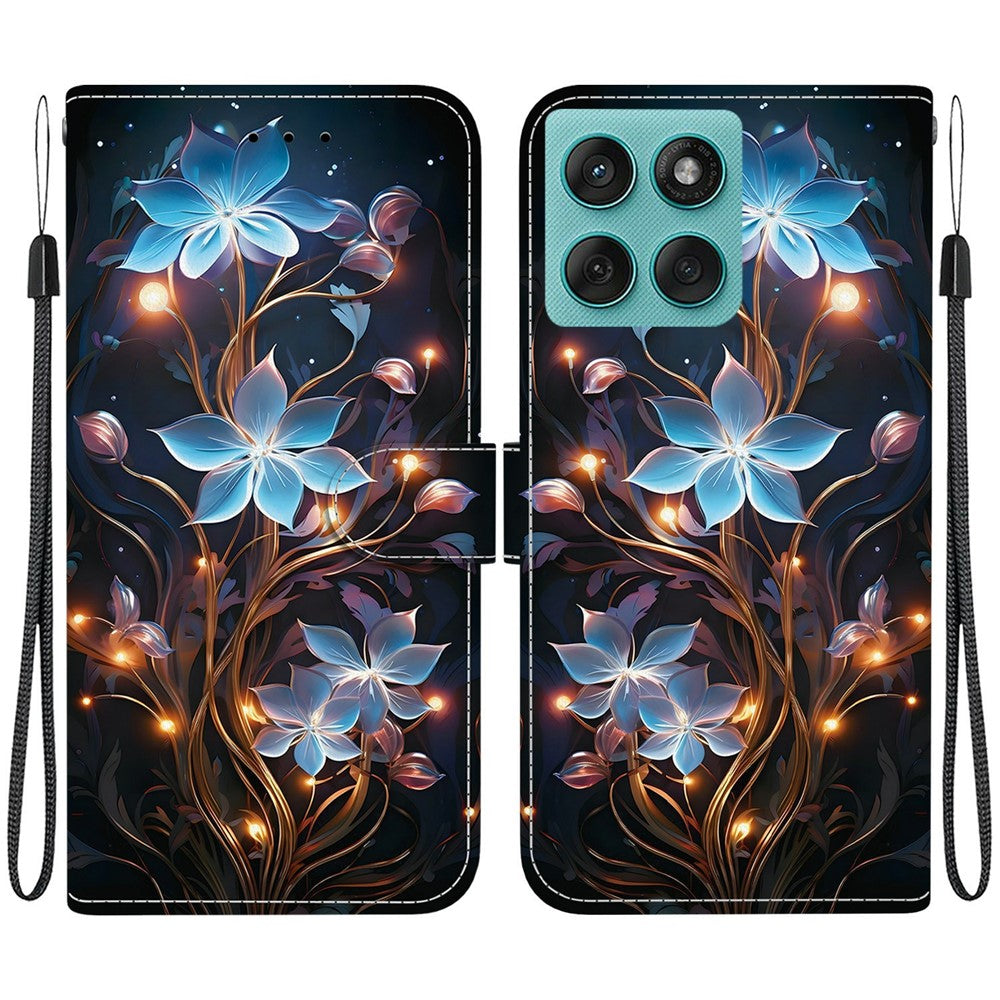 Til Motorola Edge 60 5G / 60 Fusion 5G etui, mønsterprint, anti-drop, læder flip-pung telefoncover med snor