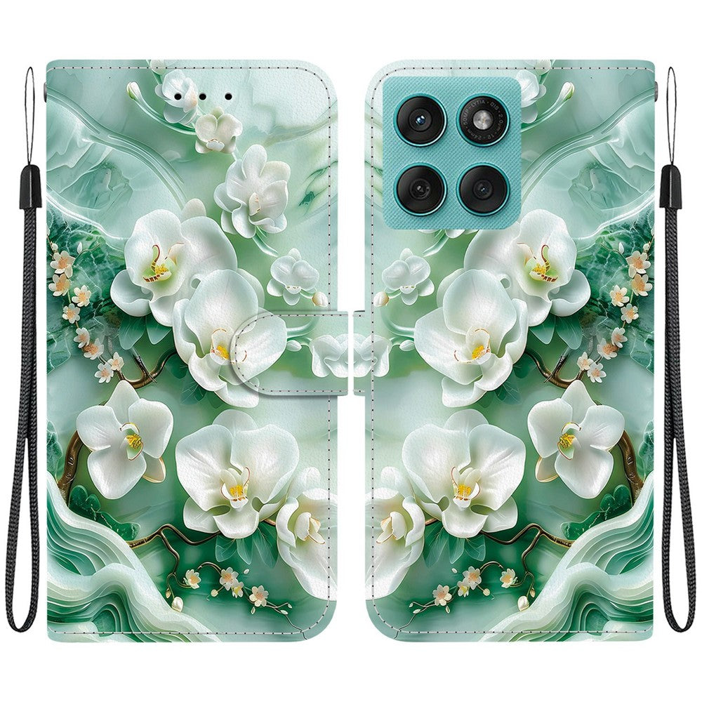 Til Motorola Edge 60 5G / 60 Fusion 5G etui, mønsterprint, anti-drop, læder flip-pung telefoncover med snor