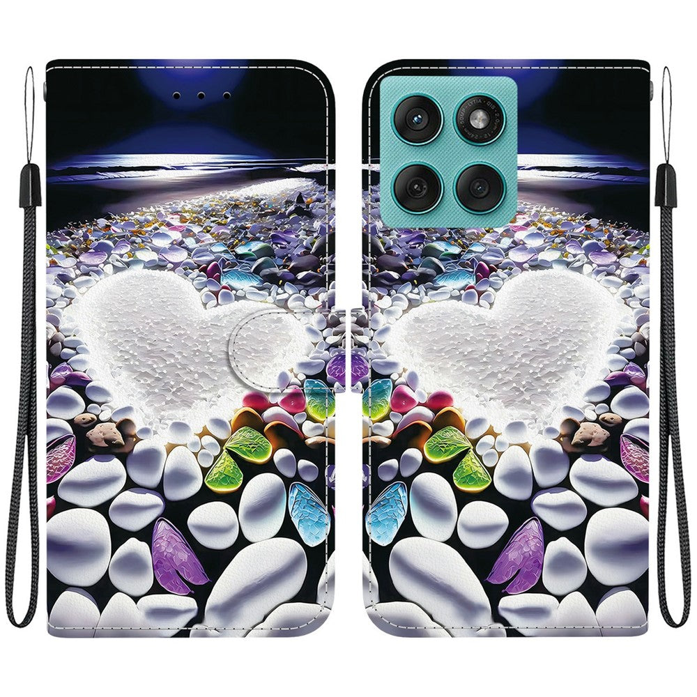 Til Motorola Edge 60 5G / 60 Fusion 5G etui, mønsterprint, anti-drop, læder flip-pung telefoncover med snor