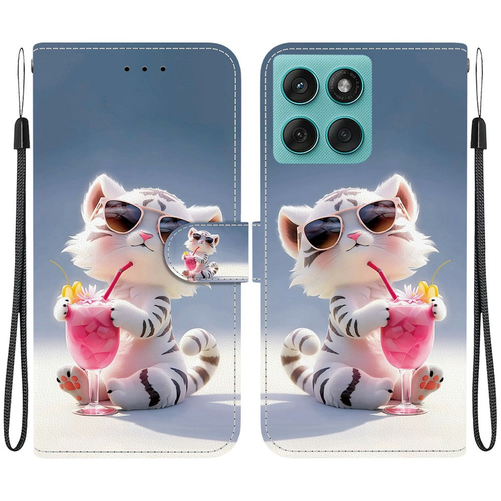 Til Motorola Edge 60 5G / 60 Fusion 5G etui, mønsterprint, anti-drop, læder flip-pung telefoncover med snor