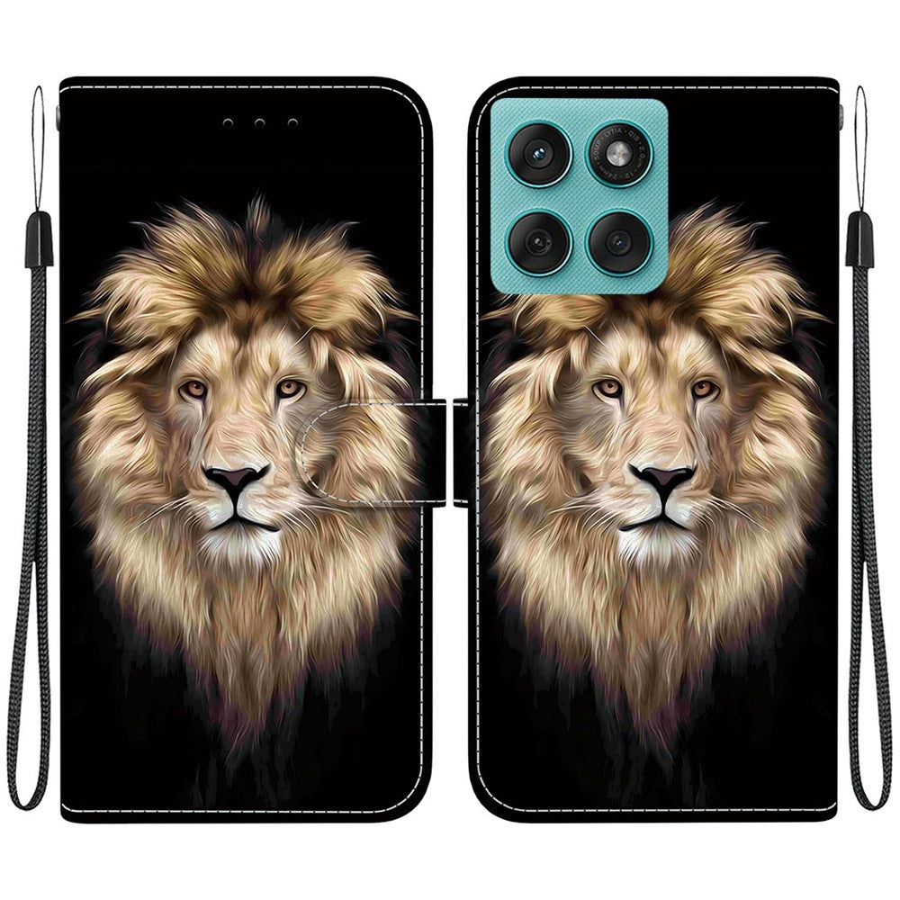 Til Motorola Edge 60 5G / 60 Fusion 5G etui, mønsterprint, anti-drop, læder flip-pung telefoncover med snor