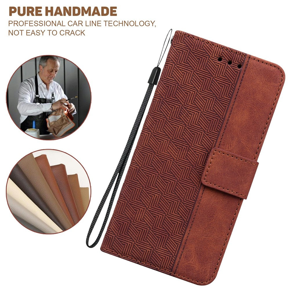 For Xiaomi Redmi A5 NFC (EU) (173.45mm) Case Geometry Pattern Leather Wallet Phone Cover with Wrist Strap