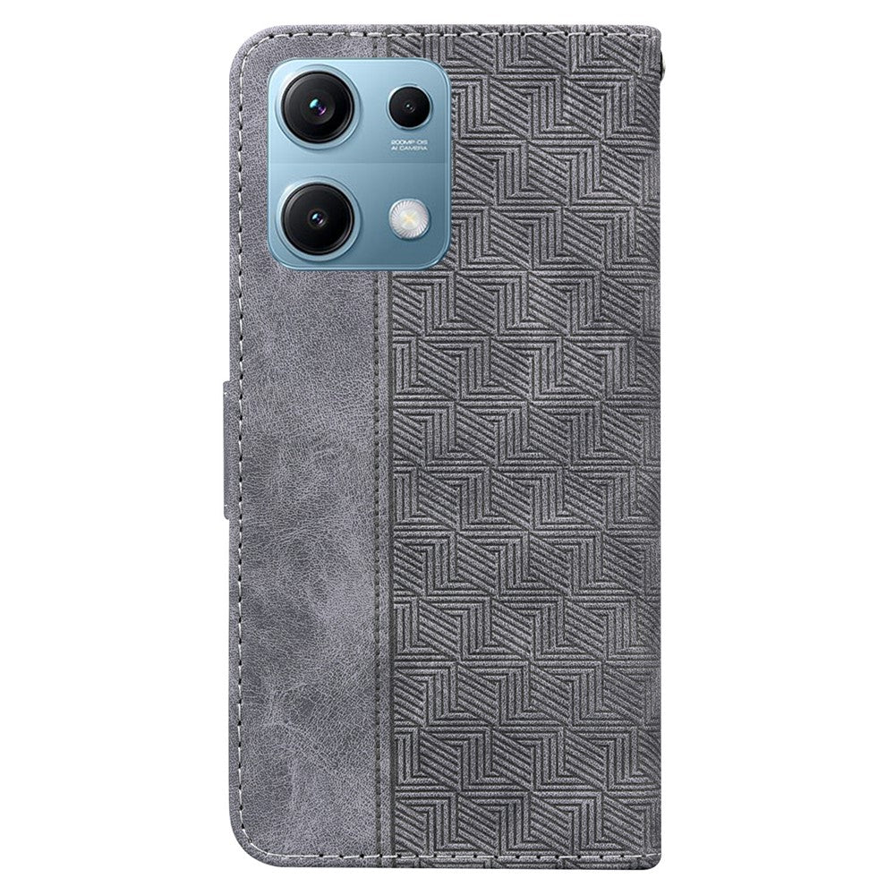For Xiaomi Redmi Note 14S 4G Case Geometry Pattern Leather Wallet Phone Cover with Wrist Strap