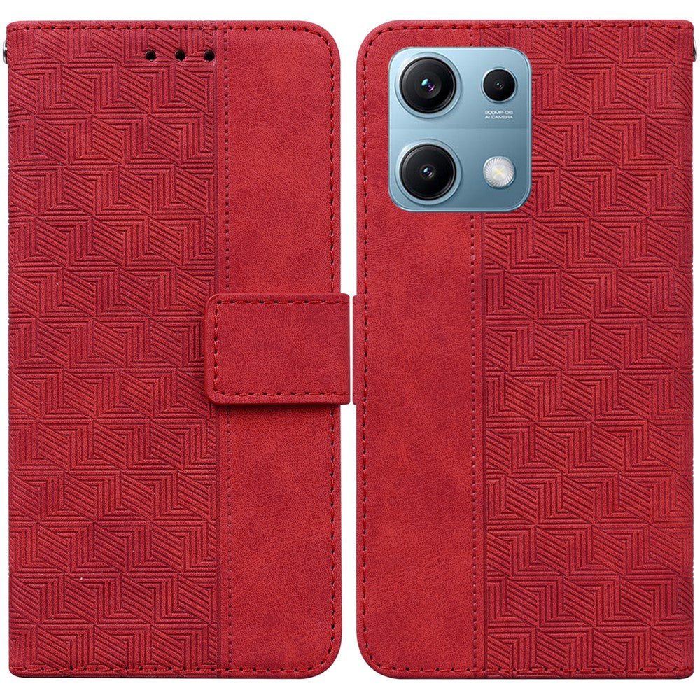 Xiaomi Redmi Note 14S 4G-skal med geometriskt mönster, läderplånbok och handledsrem