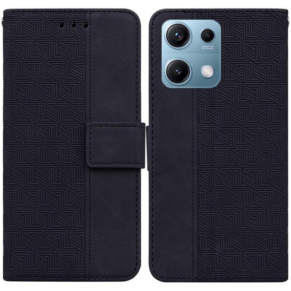 Xiaomi Redmi Note 14S 4G-skal med geometriskt mönster, läderplånbok och handledsrem