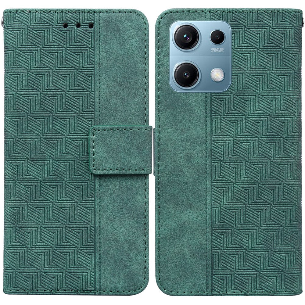 Xiaomi Redmi Note 14S 4G-skal med geometriskt mönster, läderplånbok och handledsrem