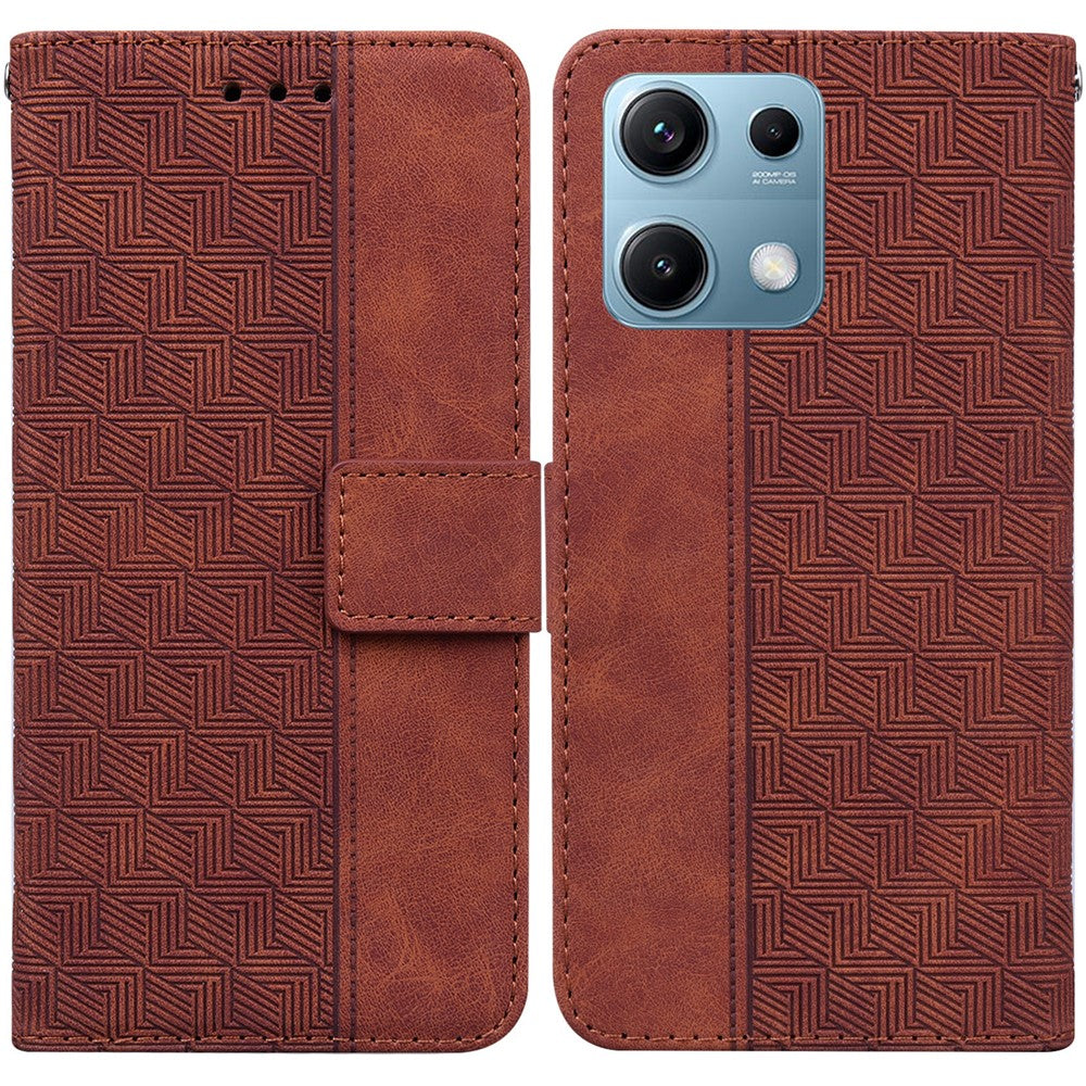 Xiaomi Redmi Note 14S 4G-skal med geometriskt mönster, läderplånbok och handledsrem