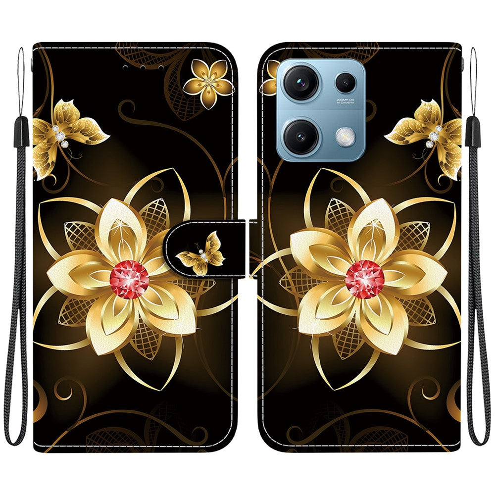 For Xiaomi Redmi Note 14S 4G Case Pattern Printing Anti-Drop Leather Flip Wallet Phone Cover with Lanyard