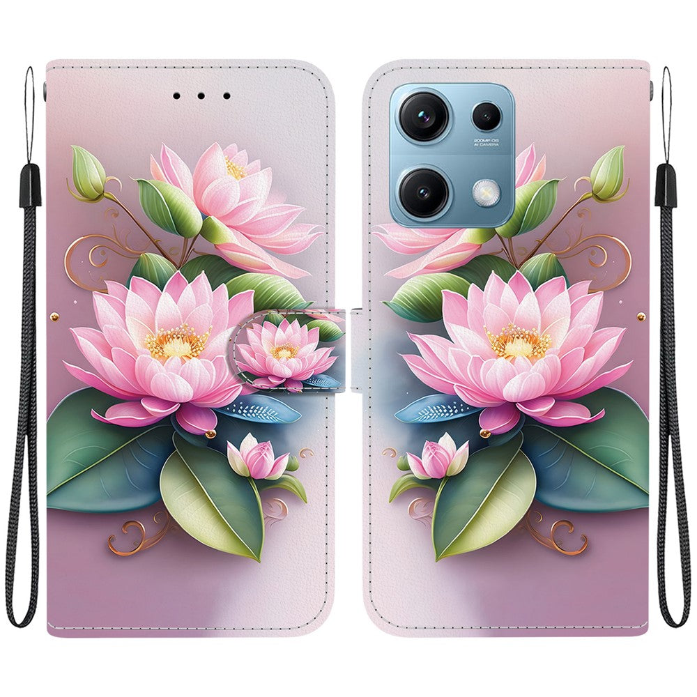 For Xiaomi Redmi Note 14S 4G Case Pattern Printing Anti-Drop Leather Flip Wallet Phone Cover with Lanyard