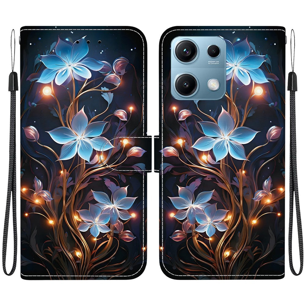 For Xiaomi Redmi Note 14S 4G Case Pattern Printing Anti-Drop Leather Flip Wallet Phone Cover with Lanyard