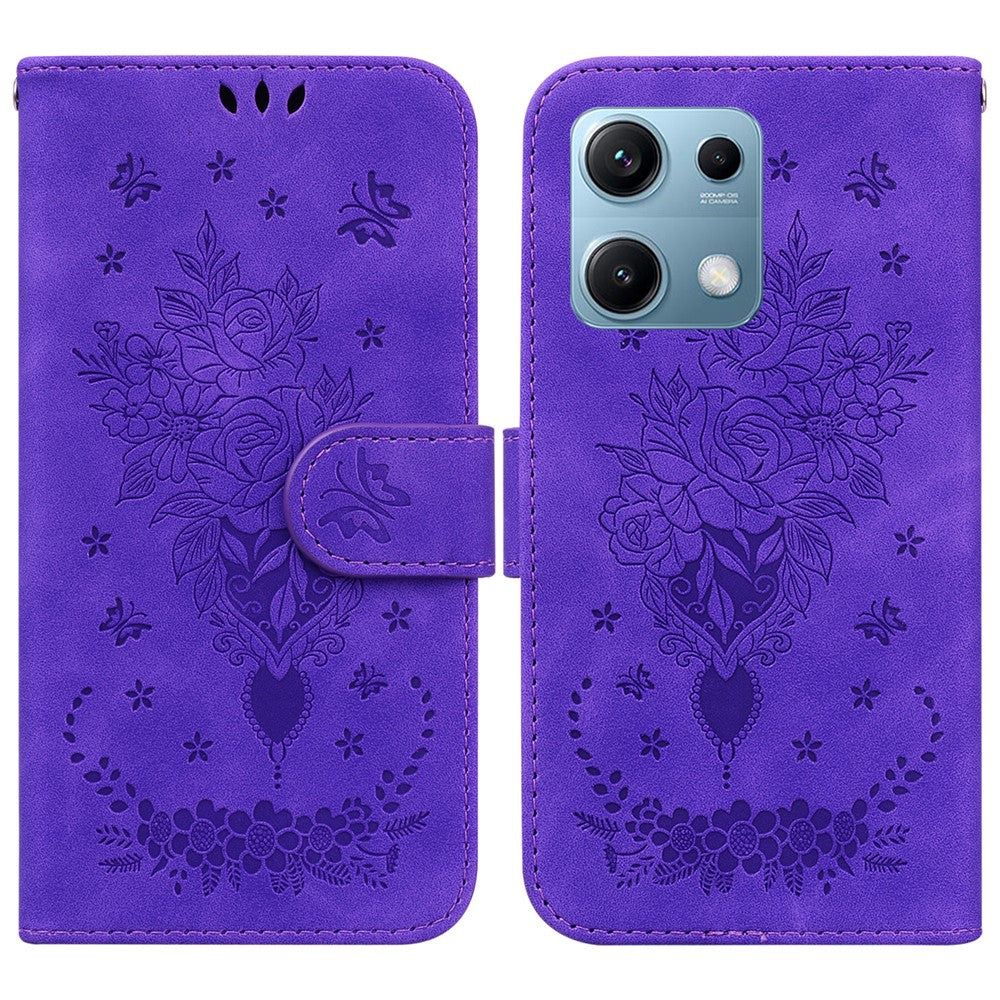 For Xiaomi Redmi Note 14S 4G Case PU Leather Wallet Phone Cover Butterfly Flower Imprint