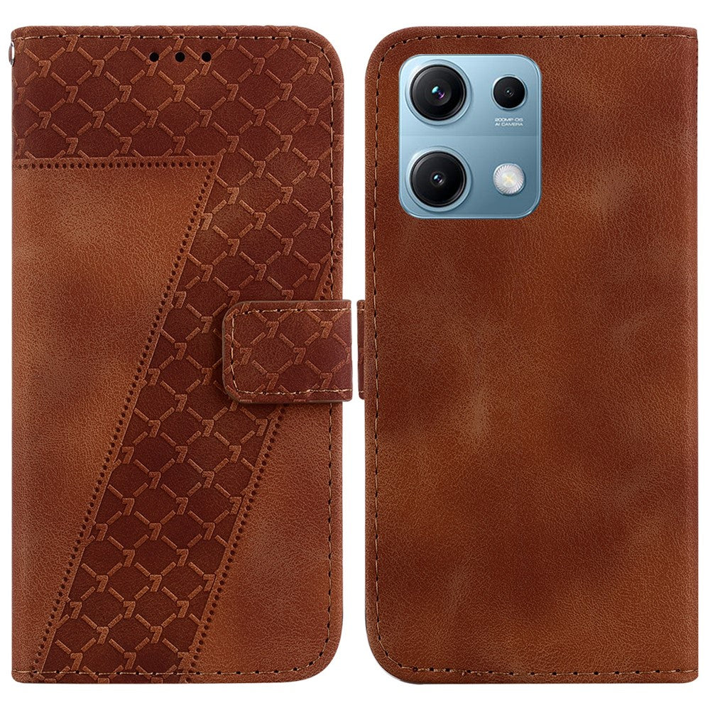 For Xiaomi Redmi Note 14S 4G Stand Case 7-Shaped Pattern Imprint Leather Phone Cover