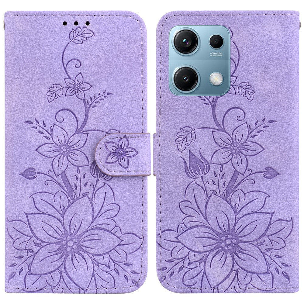 For Xiaomi Redmi Note 14S 4G Case Lily Flower Imprint Leather Phone Cover with Stand