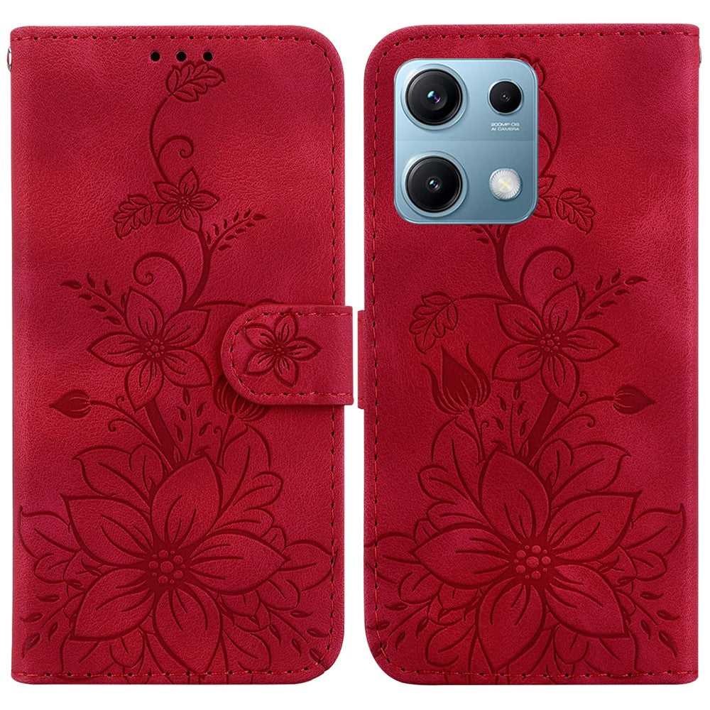For Xiaomi Redmi Note 14S 4G Case Lily Flower Imprint Leather Phone Cover with Stand