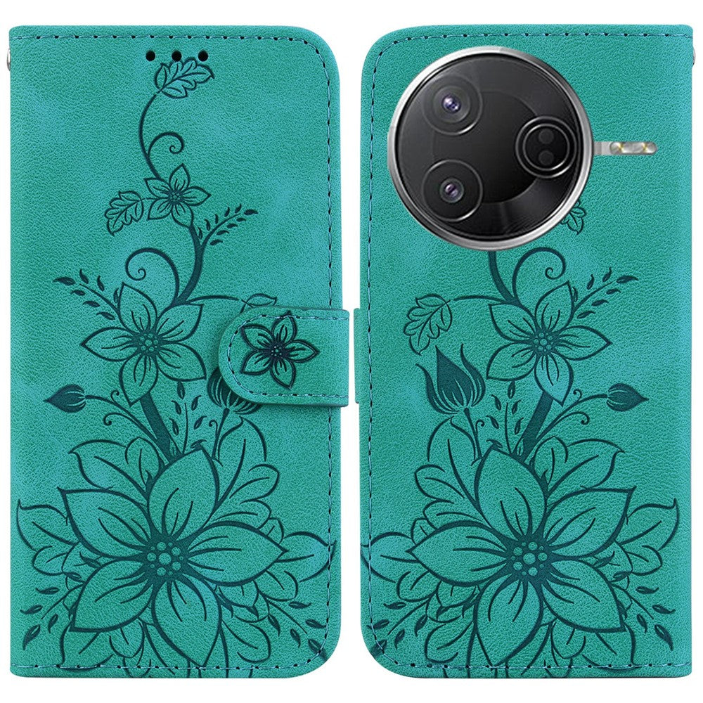 Xiaomi Poco F7 Pro 5G / F7 Ultra 5G / Redmi K80 Pro 5G / K80 5G Skal Lily Flower Imprint Lädermobilskal med Stativ