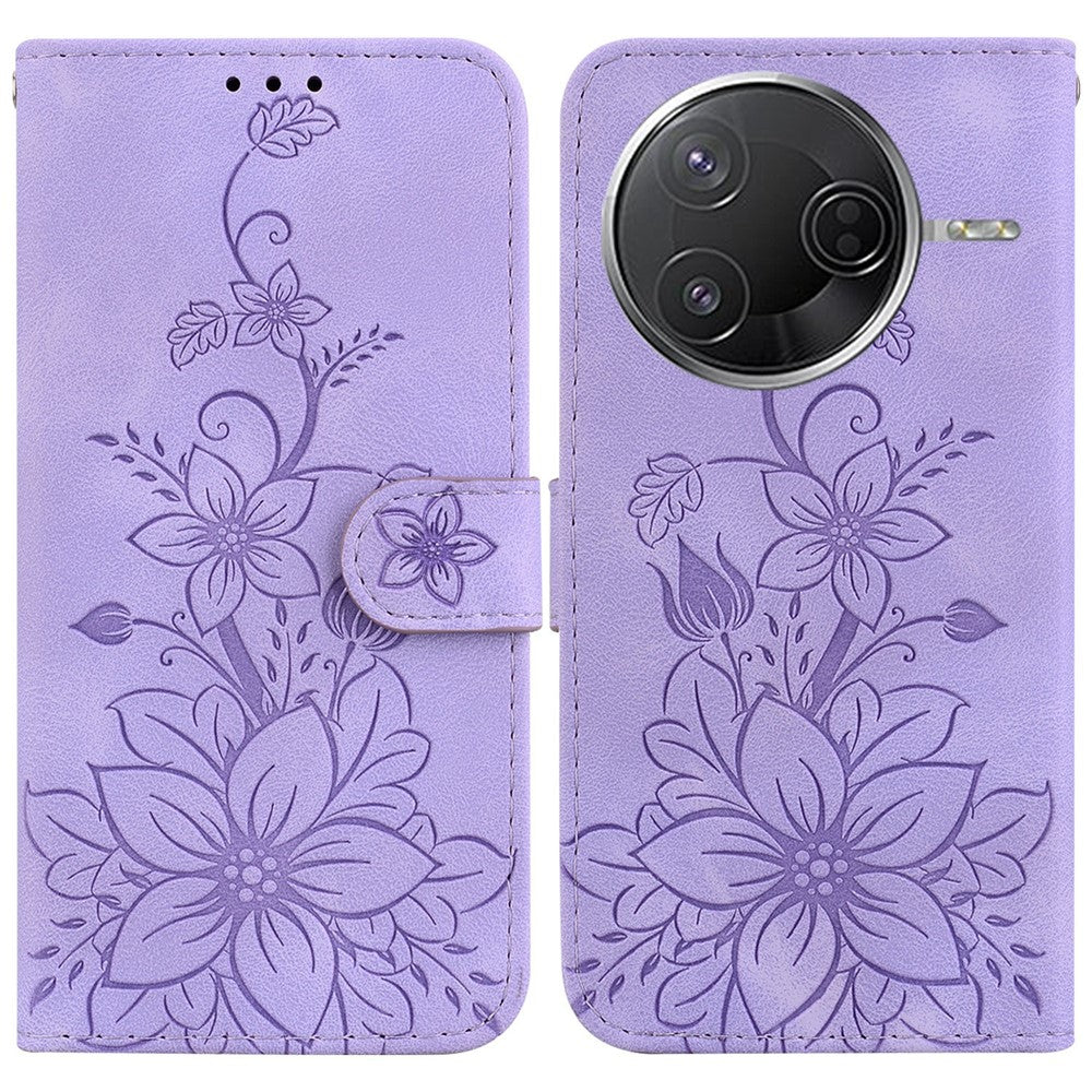 Xiaomi Poco F7 Pro 5G / F7 Ultra 5G / Redmi K80 Pro 5G / K80 5G Skal Lily Flower Imprint Lädermobilskal med Stativ