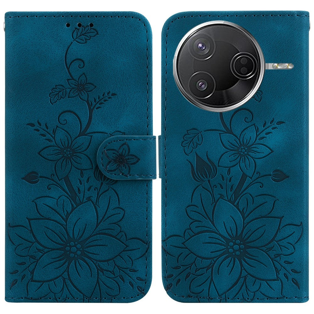 Xiaomi Poco F7 Pro 5G / F7 Ultra 5G / Redmi K80 Pro 5G / K80 5G Skal Lily Flower Imprint Lädermobilskal med Stativ