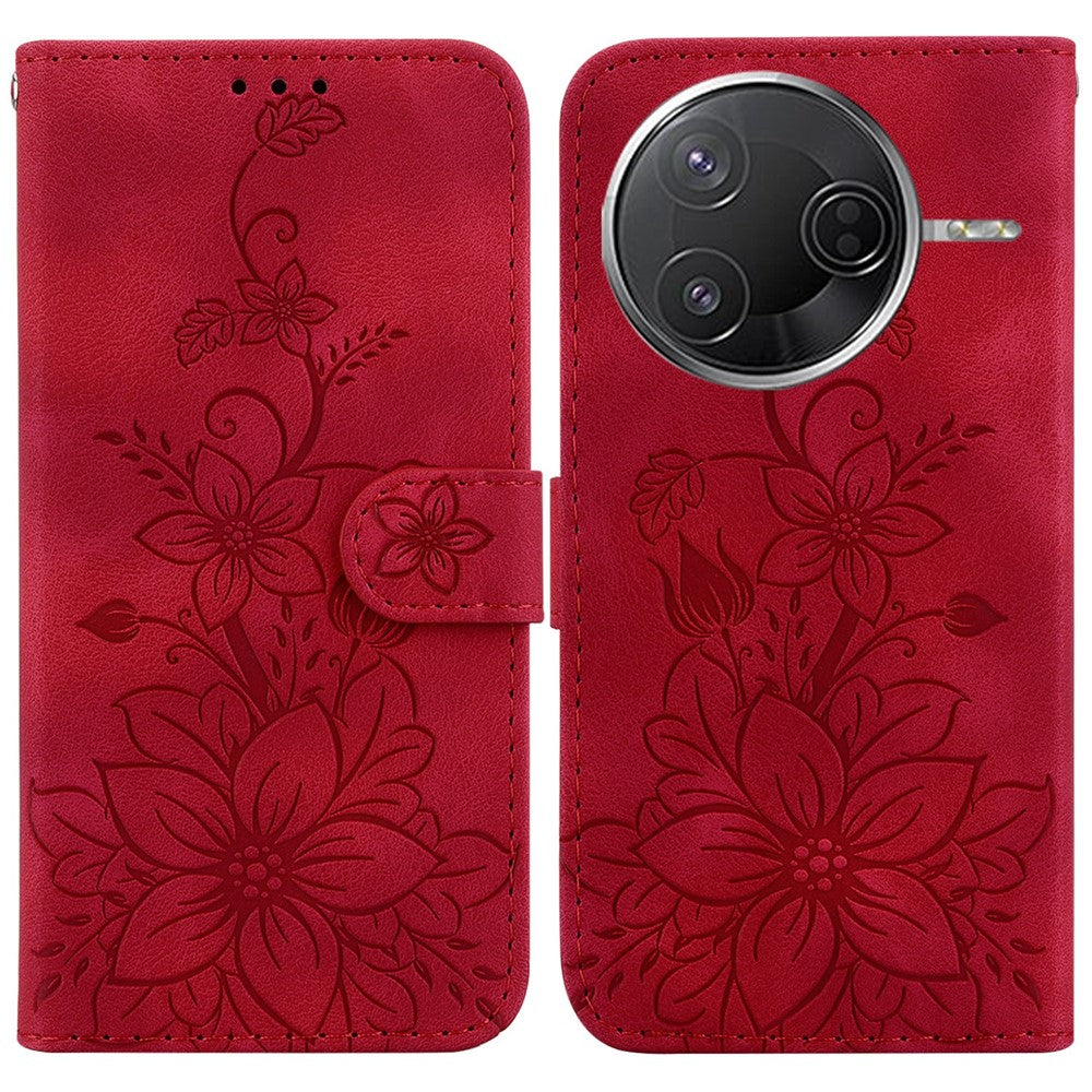 Xiaomi Poco F7 Pro 5G / F7 Ultra 5G / Redmi K80 Pro 5G / K80 5G Skal Lily Flower Imprint Lädermobilskal med Stativ