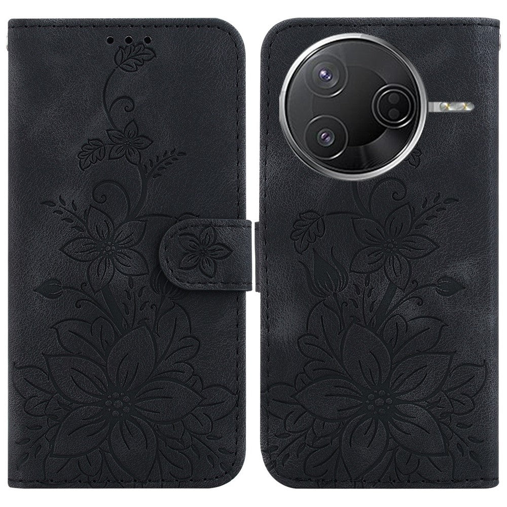 Xiaomi Poco F7 Pro 5G / F7 Ultra 5G / Redmi K80 Pro 5G / K80 5G Skal Lily Flower Imprint Lädermobilskal med Stativ