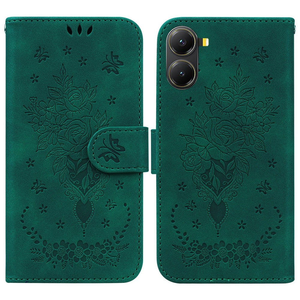 Xiaomi Poco X7 Pro 5G / Redmi Turbo 4 5G-skal PU-läderplånboksfodral med fjärilstryck och blommönster