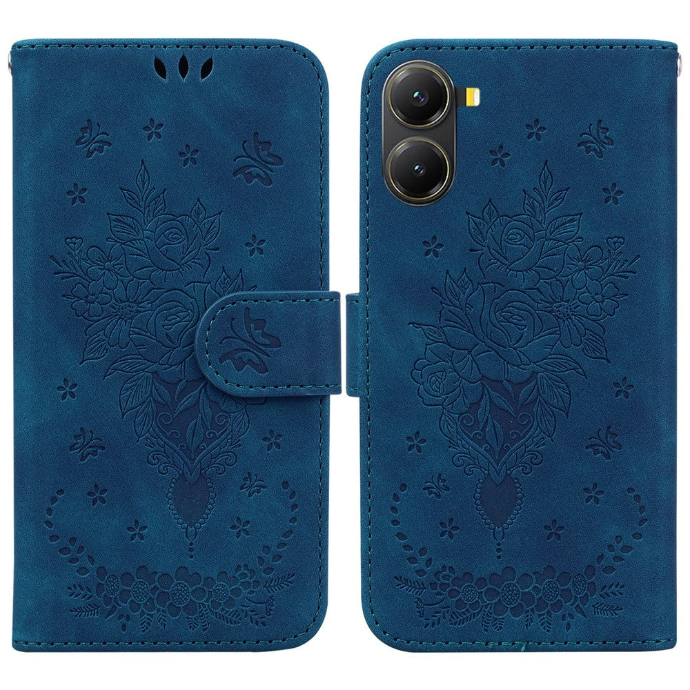 Plånboksfodral i PU-läder med präglat fjärilsblommönster för Xiaomi Poco X7 Pro 5G / Redmi Turbo 4 5G