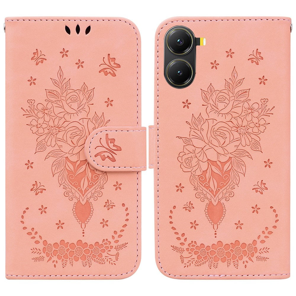 Plånboksfodral i PU-läder med präglat fjärilsblommönster för Xiaomi Poco X7 Pro 5G / Redmi Turbo 4 5G