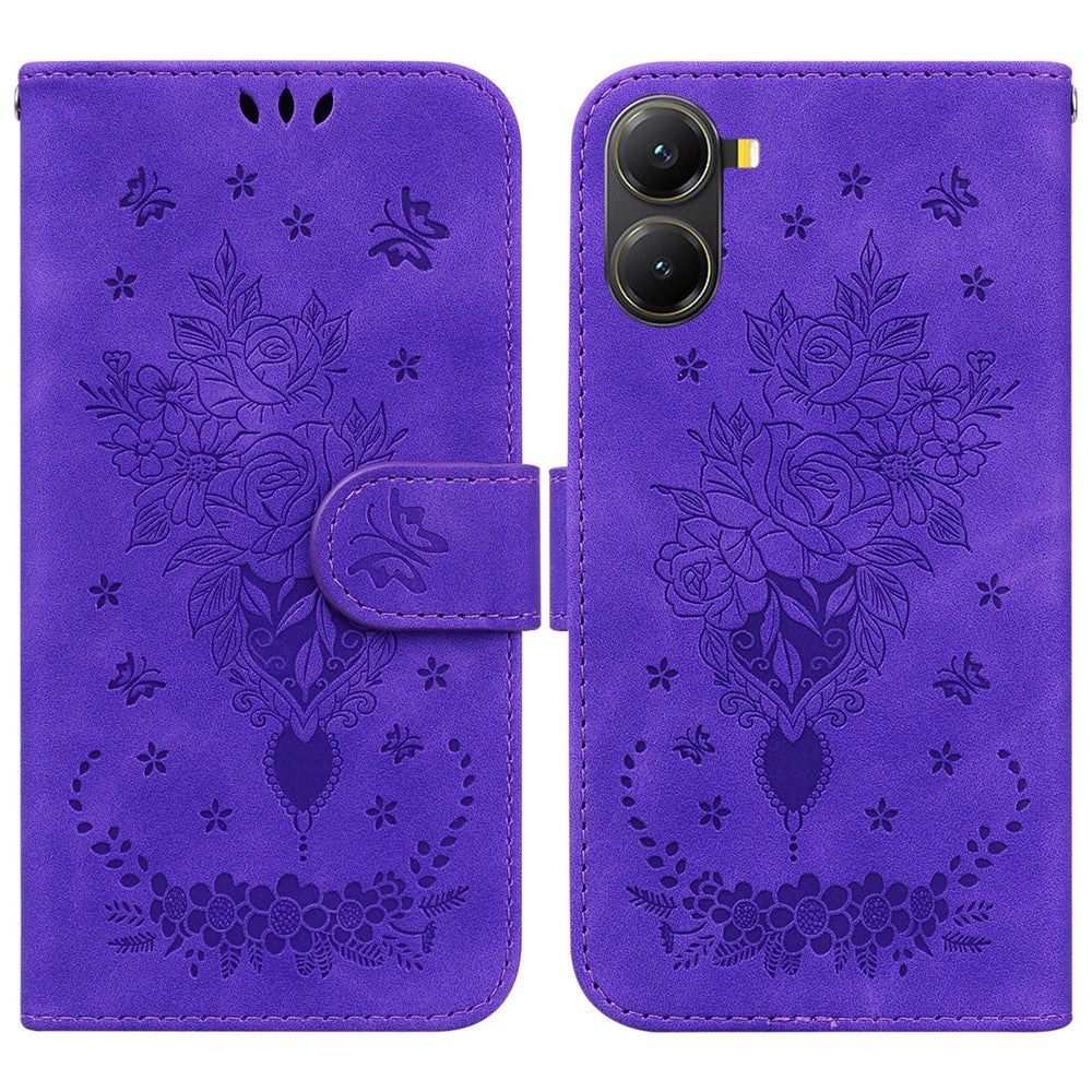 Plånboksfodral i PU-läder med präglat fjärilsblommönster för Xiaomi Poco X7 Pro 5G / Redmi Turbo 4 5G