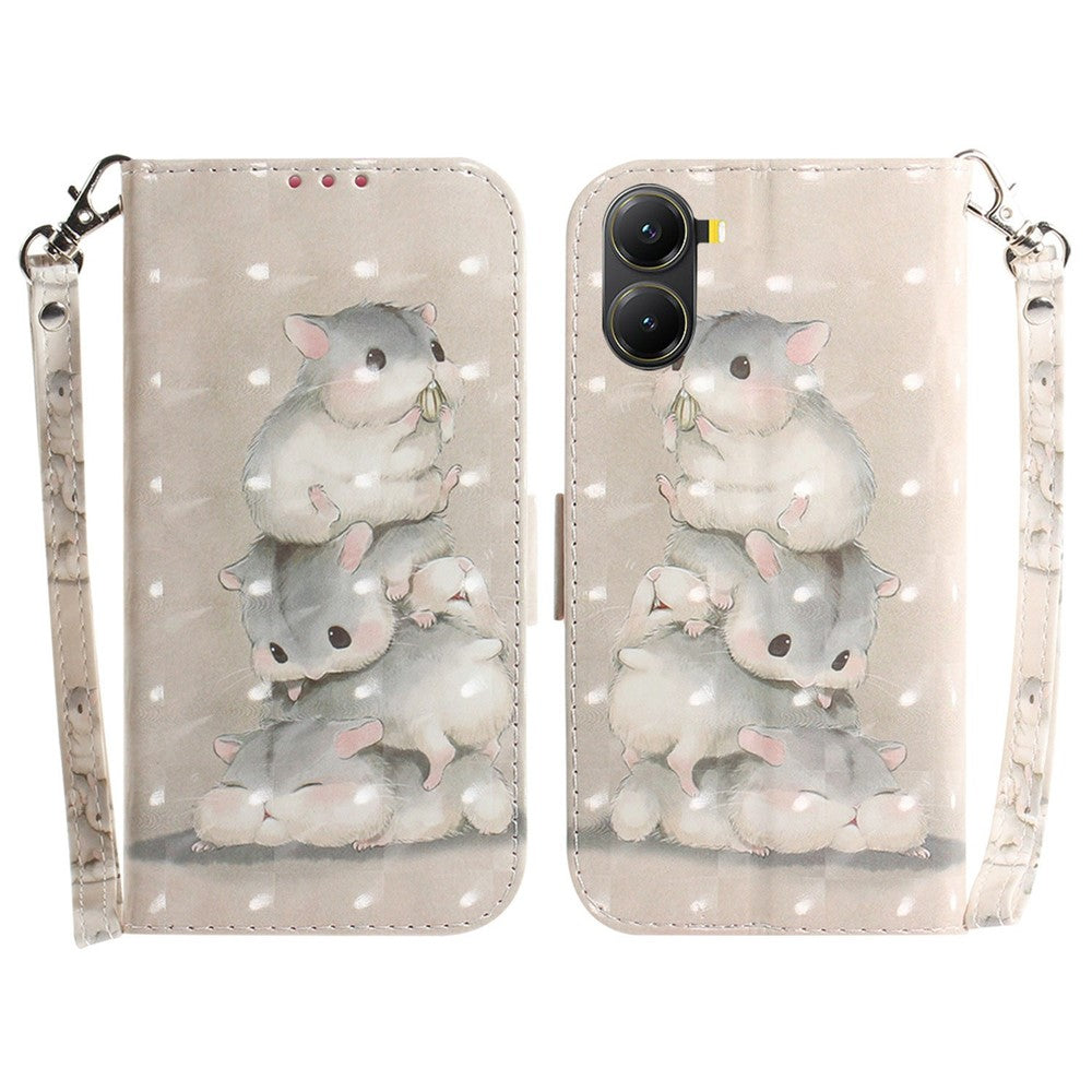 For Xiaomi Poco X7 Pro 5G  /  Redmi Turbo 4 5G Case Pattern Printing Leather Wallet Phone Cover with Strap