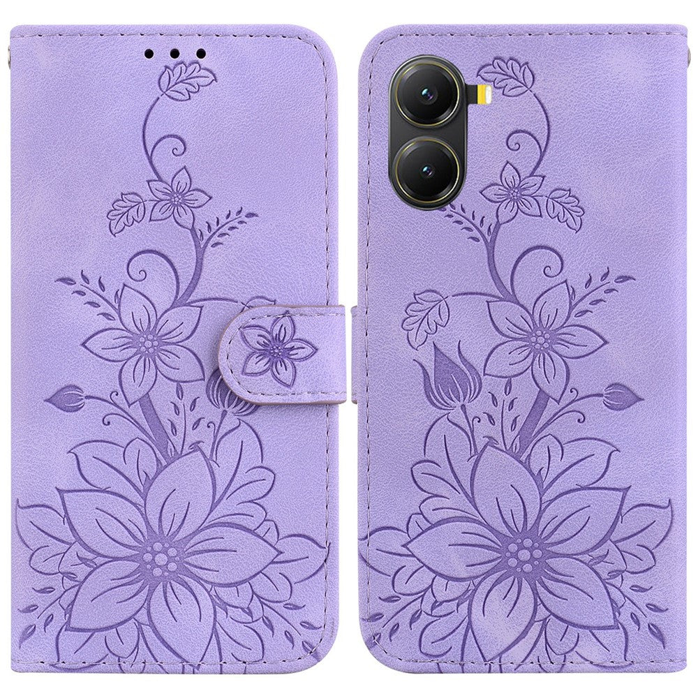 For Xiaomi Poco X7 Pro 5G  /  Redmi Turbo 4 5G Case Lily Flower Imprint Leather Phone Cover with Stand