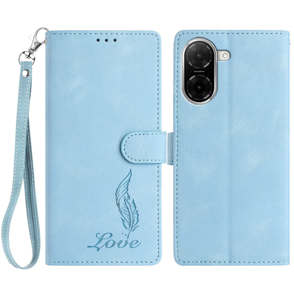For Xiaomi Redmi A5 NFC (EU) (173.45mm) Case Imprinted Feather PU Leather Wallet Phone Cover with Wrist Strap