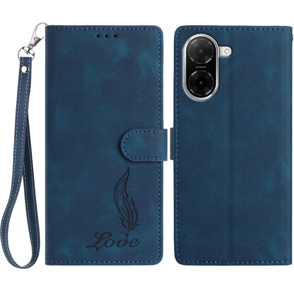 For Xiaomi Redmi A5 NFC (EU) (173.45mm) Case Imprinted Feather PU Leather Wallet Phone Cover with Wrist Strap