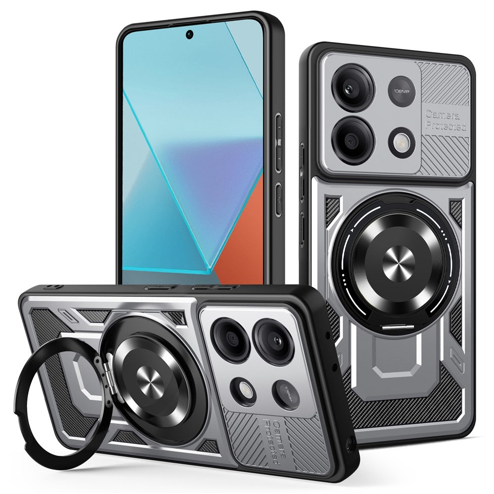 Xiaomi Redmi Note 13 Pro 4G / Poco M6 Pro 4G-magnetisk skal med roterende stativ, TPU + PC-mobilskal