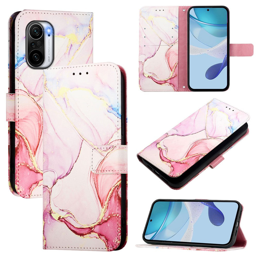 For Xiaomi Poco F3 Case with Strap Marble Pattern Leather Phone Cover Card Holder