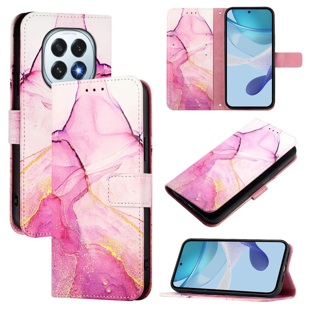 For Oppo F29 5G Case with Strap Marble Pattern Leather Phone Cover Card Holder