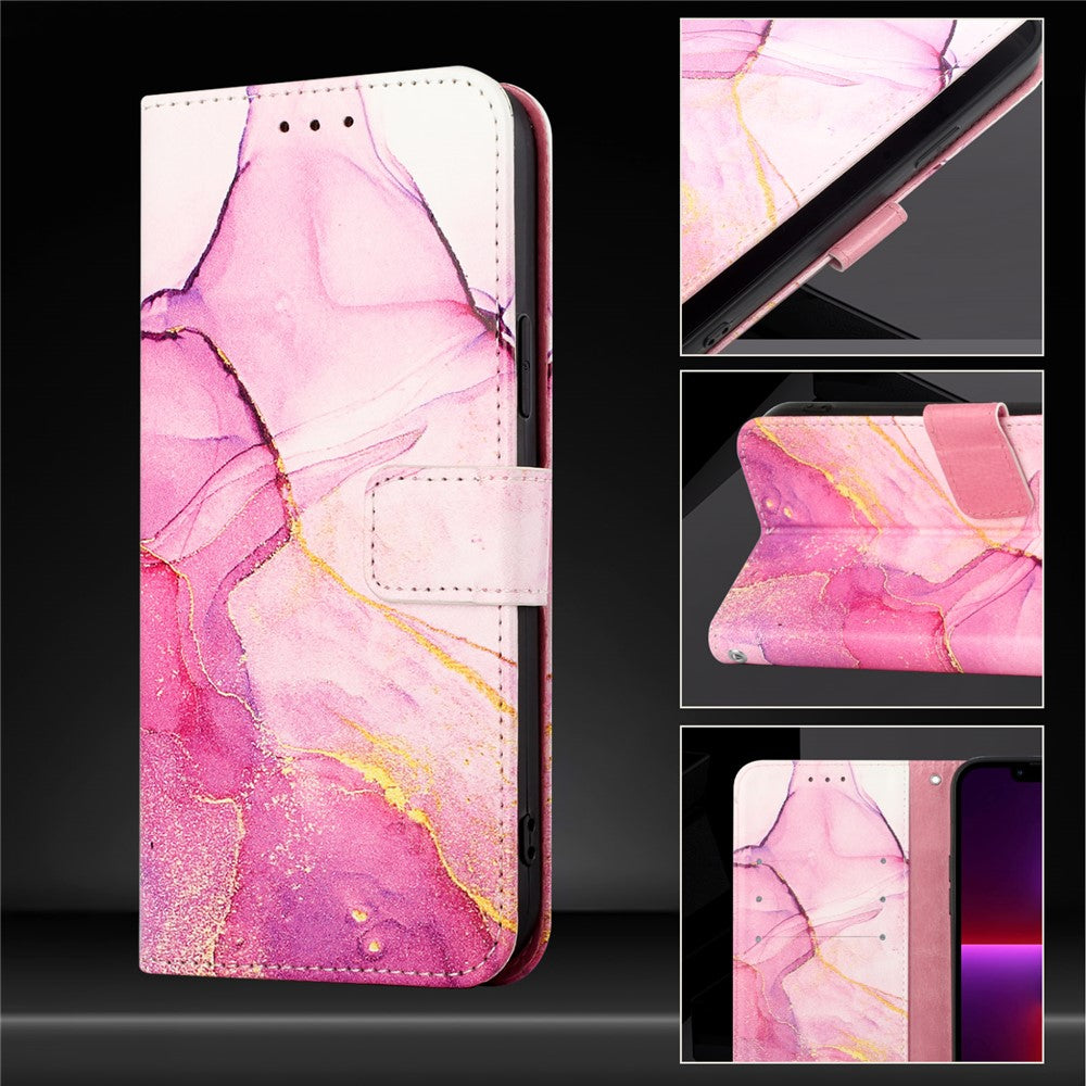 For Oppo F29 5G Case with Strap Marble Pattern Leather Phone Cover Card Holder