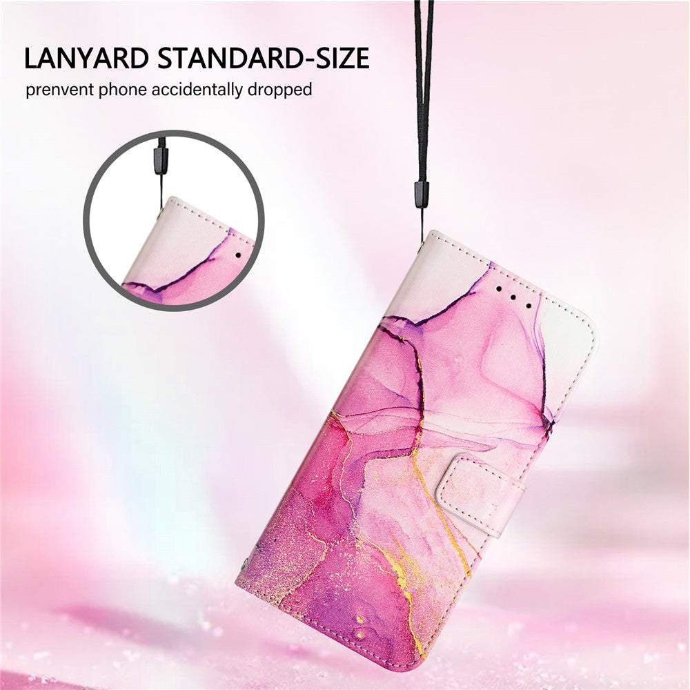 For Oppo F29 5G Case with Strap Marble Pattern Leather Phone Cover Card Holder